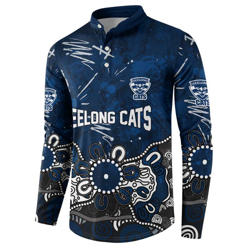 Personalized Geelong Cats Button Sweatshirt Aboriginal Dot Painting Graffiti Style