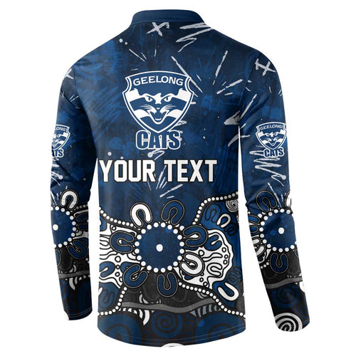 Personalized Geelong Cats Button Sweatshirt Aboriginal Dot Painting Graffiti Style