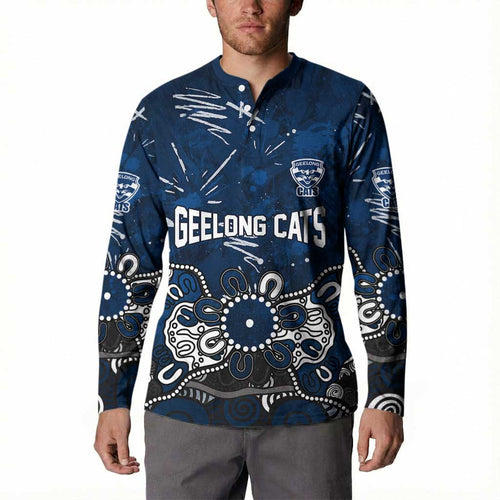 Personalized Geelong Cats Button Sweatshirt Aboriginal Dot Painting Graffiti Style