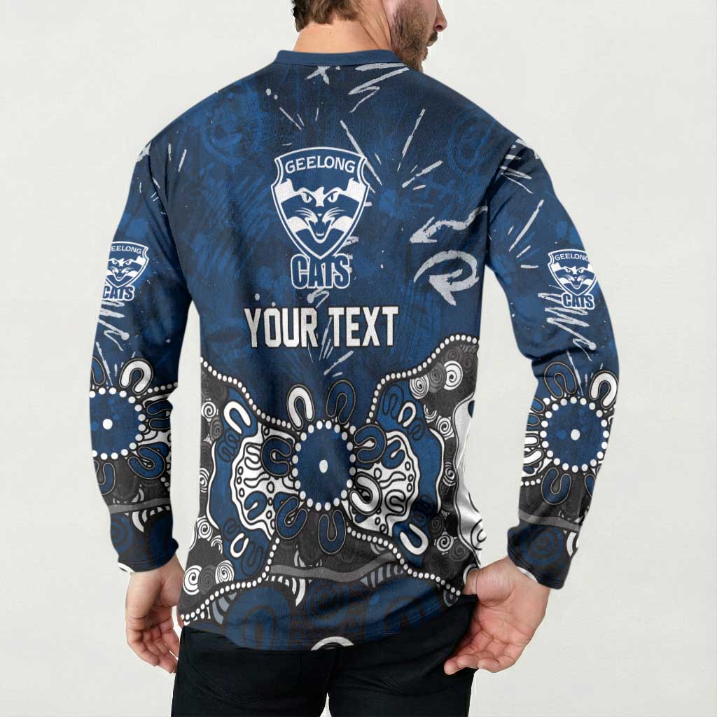 Personalized Geelong Cats Button Sweatshirt Aboriginal Dot Painting Graffiti Style