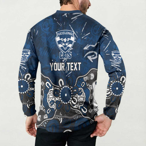 Personalized Geelong Cats Button Sweatshirt Aboriginal Dot Painting Graffiti Style