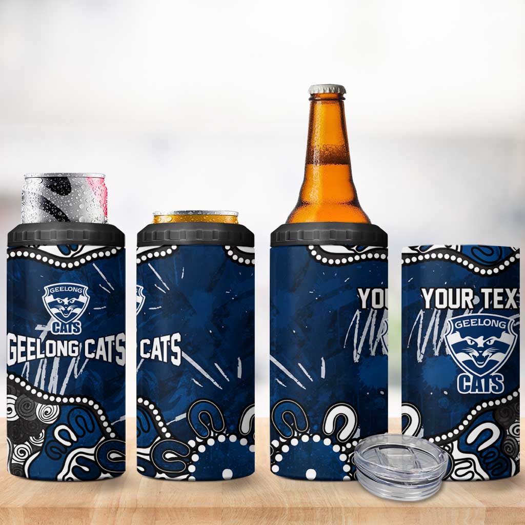 Personalized Geelong Cats 4 in 1 Can Cooler Tumbler Aboriginal Dot Painting Graffiti Style