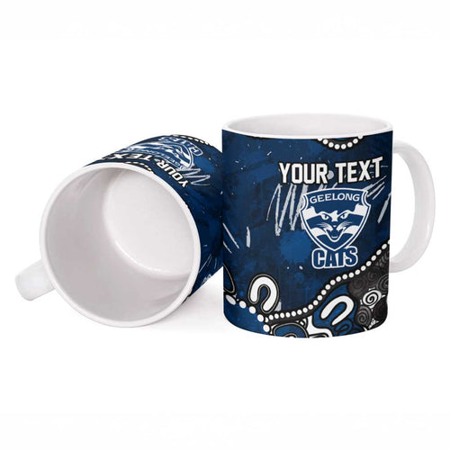 Personalized Geelong Cats Ceramic Mug Aboriginal Dot Painting Graffiti Style
