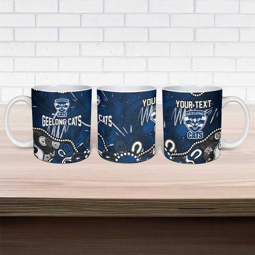 Personalized Geelong Cats Ceramic Mug Aboriginal Dot Painting Graffiti Style