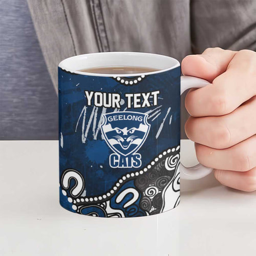 Personalized Geelong Cats Ceramic Mug Aboriginal Dot Painting Graffiti Style