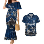 Personalized Geelong Cats Couples Matching Mermaid Dress and Hawaiian Shirt Aboriginal Dot Painting Graffiti Style