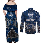 Personalized Geelong Cats Couples Matching Off Shoulder Maxi Dress and Long Sleeve Button Shirt Aboriginal Dot Painting Graffiti Style