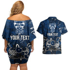 Personalized Geelong Cats Couples Matching Off Shoulder Short Dress and Hawaiian Shirt Aboriginal Dot Painting Graffiti Style