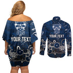 Personalized Geelong Cats Couples Matching Off Shoulder Short Dress and Long Sleeve Button Shirt Aboriginal Dot Painting Graffiti Style