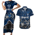Personalized Geelong Cats Couples Matching Short Sleeve Bodycon Dress and Hawaiian Shirt Aboriginal Dot Painting Graffiti Style