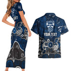 Personalized Geelong Cats Couples Matching Short Sleeve Bodycon Dress and Hawaiian Shirt Aboriginal Dot Painting Graffiti Style