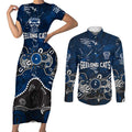 Personalized Geelong Cats Couples Matching Short Sleeve Bodycon Dress and Long Sleeve Button Shirt Aboriginal Dot Painting Graffiti Style