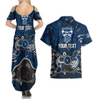 Personalized Geelong Cats Couples Matching Summer Maxi Dress and Hawaiian Shirt Aboriginal Dot Painting Graffiti Style