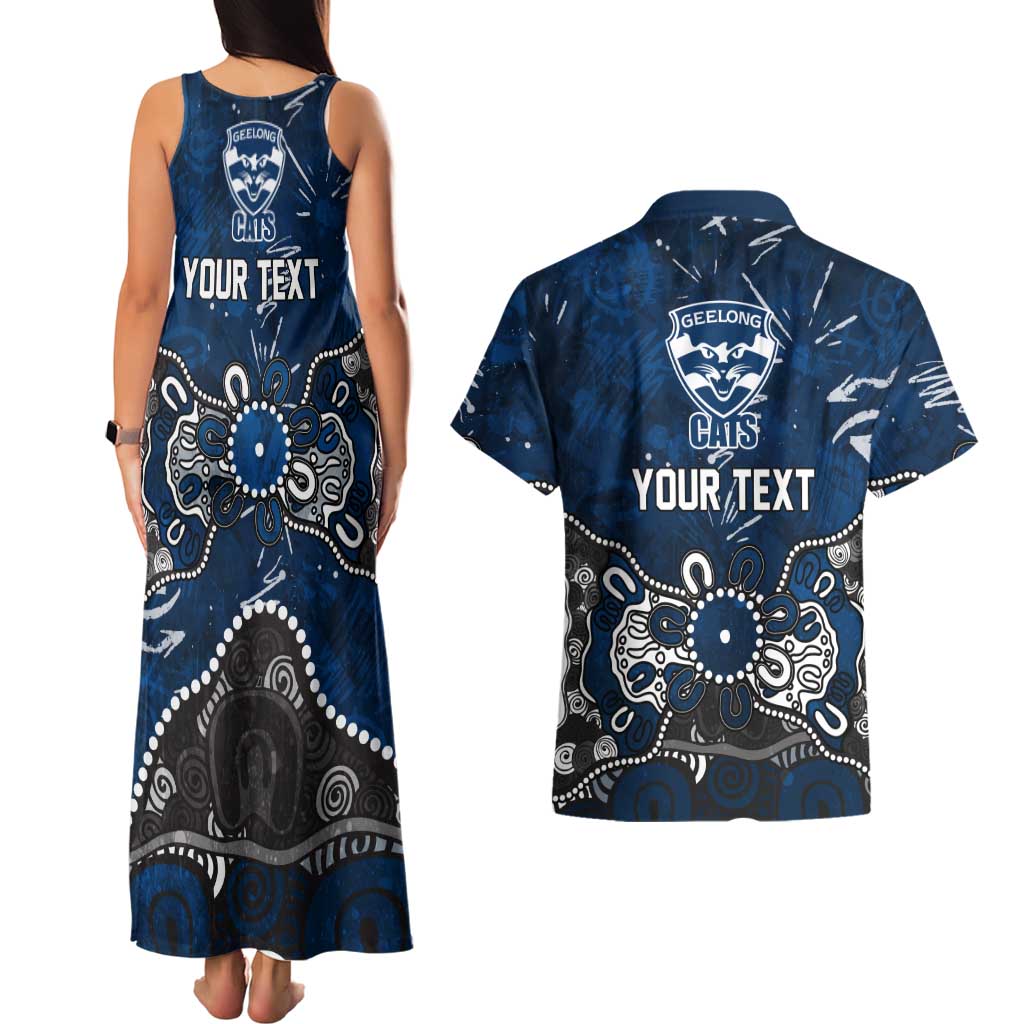 Personalized Geelong Cats Couples Matching Tank Maxi Dress and Hawaiian Shirt Aboriginal Dot Painting Graffiti Style