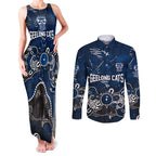 Personalized Geelong Cats Couples Matching Tank Maxi Dress and Long Sleeve Button Shirt Aboriginal Dot Painting Graffiti Style