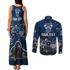 Personalized Geelong Cats Couples Matching Tank Maxi Dress and Long Sleeve Button Shirt Aboriginal Dot Painting Graffiti Style