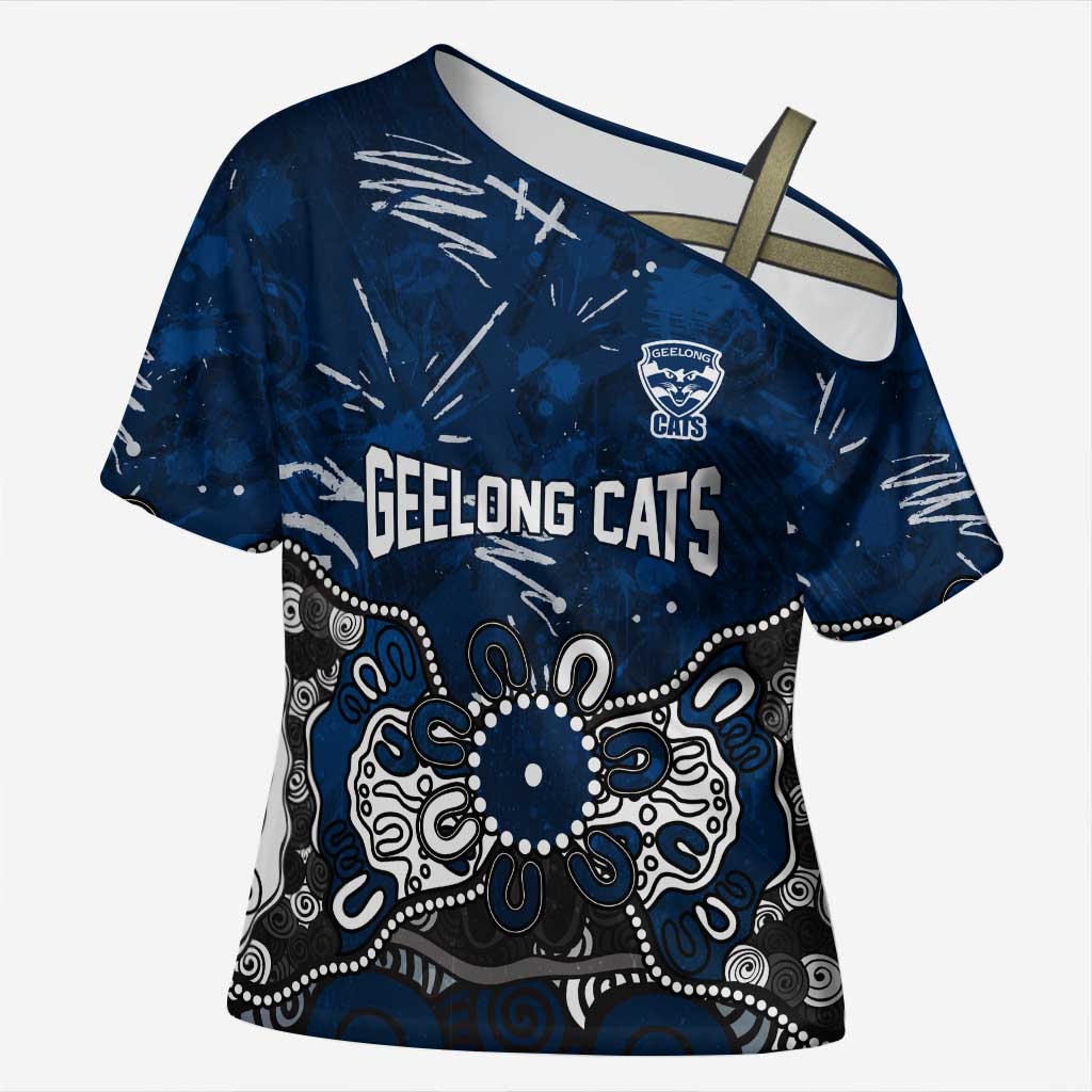 Personalized Geelong Cats Cross Shoulder Shirt Aboriginal Dot Painting Graffiti Style