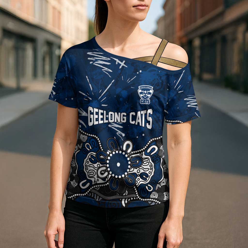 Personalized Geelong Cats Cross Shoulder Shirt Aboriginal Dot Painting Graffiti Style