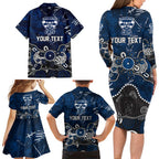 Personalized Geelong Cats Family Matching Long Sleeve Bodycon Dress and Hawaiian Shirt Aboriginal Dot Painting Graffiti Style