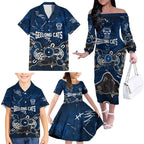 Personalized Geelong Cats Family Matching Off The Shoulder Long Sleeve Dress and Hawaiian Shirt Aboriginal Dot Painting Graffiti Style