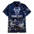 Personalized Geelong Cats Family Matching Off The Shoulder Long Sleeve Dress and Hawaiian Shirt Aboriginal Dot Painting Graffiti Style