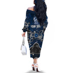 Personalized Geelong Cats Family Matching Off The Shoulder Long Sleeve Dress and Hawaiian Shirt Aboriginal Dot Painting Graffiti Style