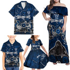 Personalized Geelong Cats Family Matching Off Shoulder Maxi Dress and Hawaiian Shirt Aboriginal Dot Painting Graffiti Style
