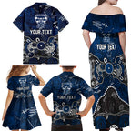 Personalized Geelong Cats Family Matching Off Shoulder Maxi Dress and Hawaiian Shirt Aboriginal Dot Painting Graffiti Style