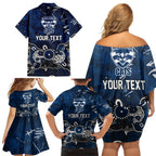 Personalized Geelong Cats Family Matching Off Shoulder Short Dress and Hawaiian Shirt Aboriginal Dot Painting Graffiti Style