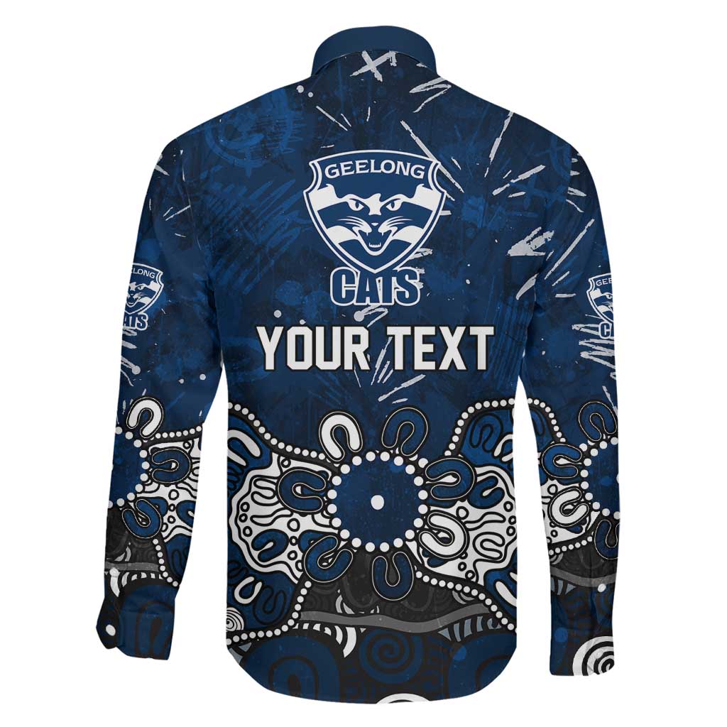 Personalized Geelong Cats Family Matching Off Shoulder Short Dress and Hawaiian Shirt Aboriginal Dot Painting Graffiti Style