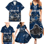 Personalized Geelong Cats Family Matching Summer Maxi Dress and Hawaiian Shirt Aboriginal Dot Painting Graffiti Style