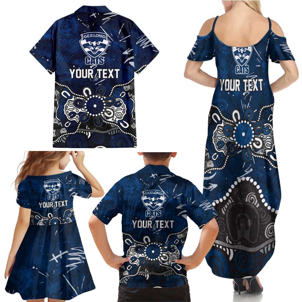 Personalized Geelong Cats Family Matching Summer Maxi Dress and Hawaiian Shirt Aboriginal Dot Painting Graffiti Style