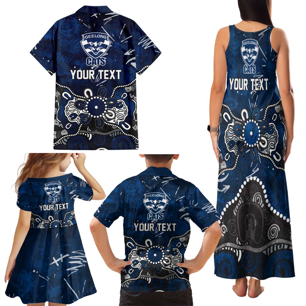 Personalized Geelong Cats Family Matching Tank Maxi Dress and Hawaiian Shirt Aboriginal Dot Painting Graffiti Style