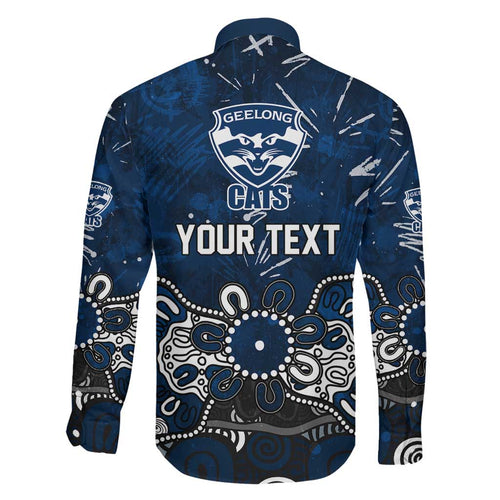 Personalized Geelong Cats Family Matching Tank Maxi Dress and Hawaiian Shirt Aboriginal Dot Painting Graffiti Style