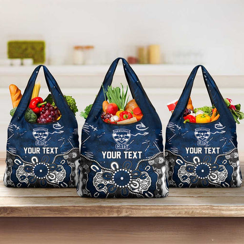 Personalized Geelong Cats Grocery Bag Aboriginal Dot Painting Graffiti Style