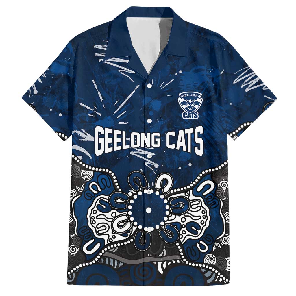 Personalized Geelong Cats Hawaiian Shirt Aboriginal Dot Painting Graffiti Style