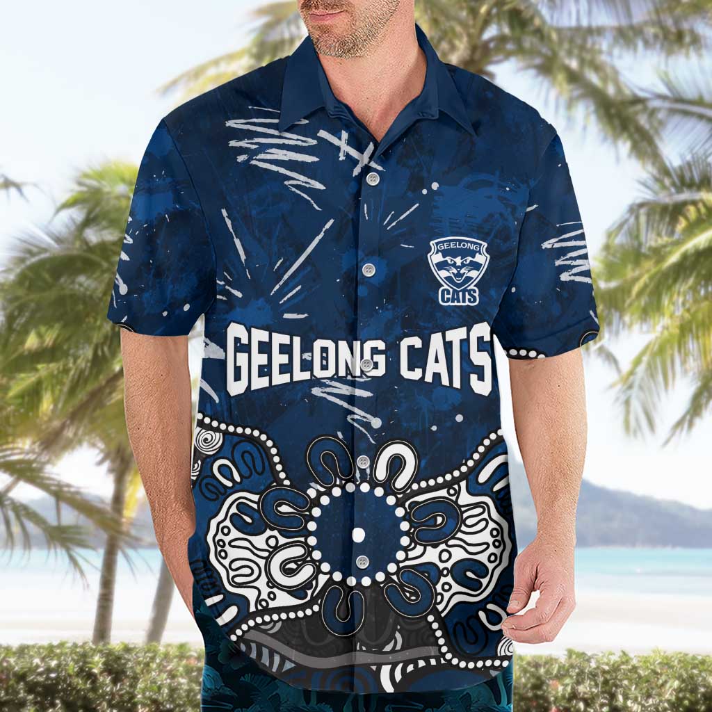 Personalized Geelong Cats Hawaiian Shirt Aboriginal Dot Painting Graffiti Style