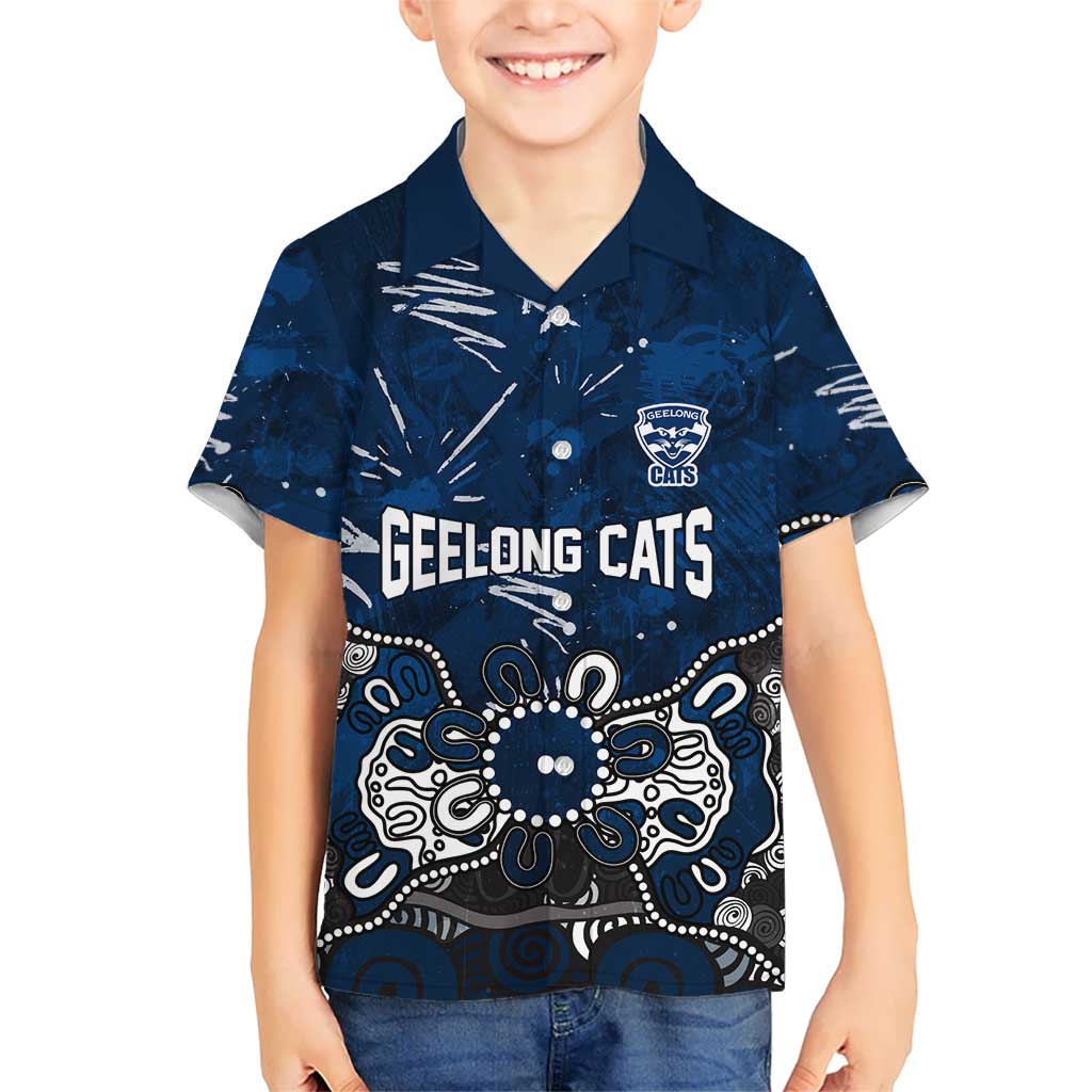 Personalized Geelong Cats Hawaiian Shirt Aboriginal Dot Painting Graffiti Style