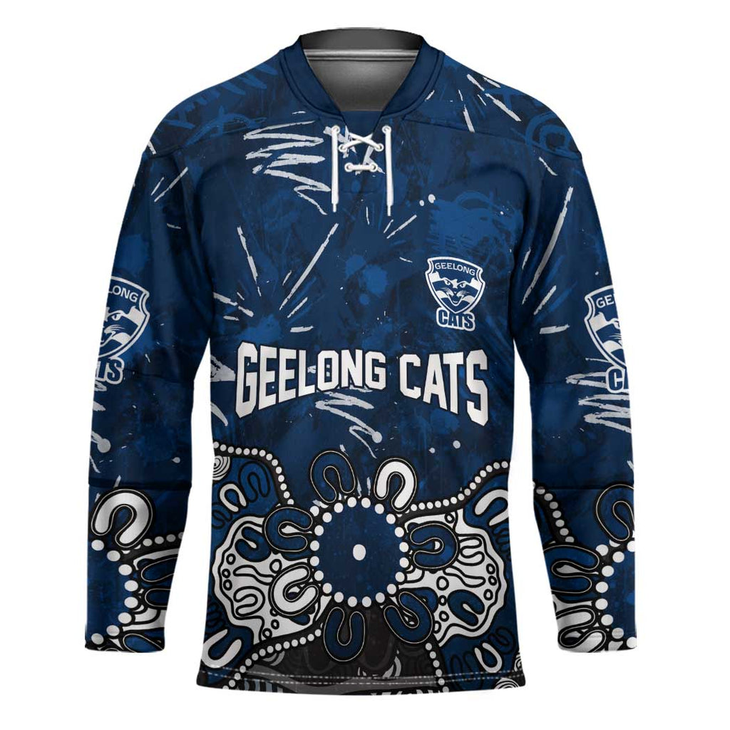 Personalized Geelong Cats Hockey Jersey Aboriginal Dot Painting Graffiti Style
