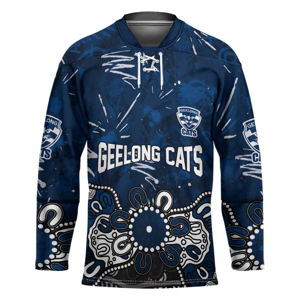 Personalized Geelong Cats Hockey Jersey Aboriginal Dot Painting Graffiti Style