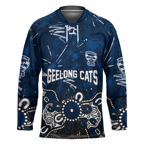 Personalized Geelong Cats Hockey Jersey Aboriginal Dot Painting Graffiti Style