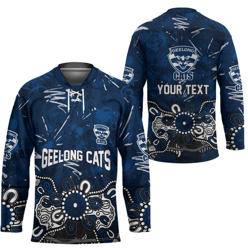 Personalized Geelong Cats Hockey Jersey Aboriginal Dot Painting Graffiti Style