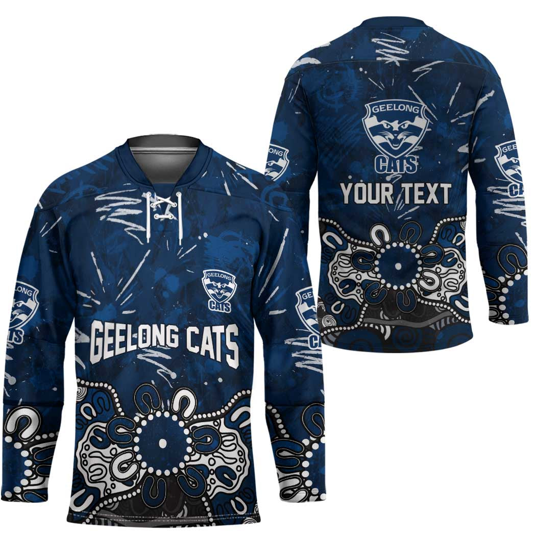 Personalized Geelong Cats Hockey Jersey Aboriginal Dot Painting Graffiti Style