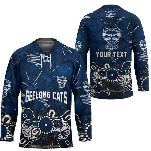 Personalized Geelong Cats Hockey Jersey Aboriginal Dot Painting Graffiti Style