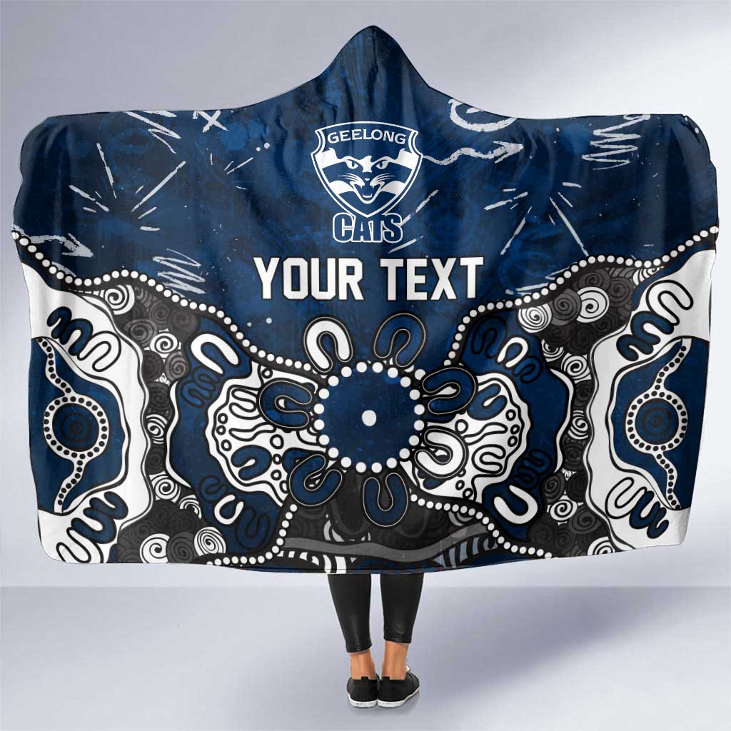 Personalized Geelong Cats Hooded Blanket Aboriginal Dot Painting Graffiti Style