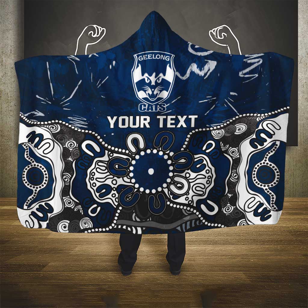 Personalized Geelong Cats Hooded Blanket Aboriginal Dot Painting Graffiti Style