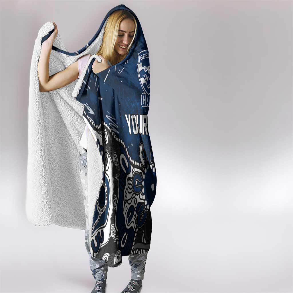 Personalized Geelong Cats Hooded Blanket Aboriginal Dot Painting Graffiti Style