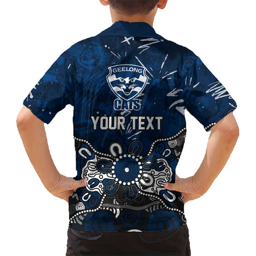 Personalized Geelong Cats Kid Hawaiian Shirt Aboriginal Dot Painting Graffiti Style