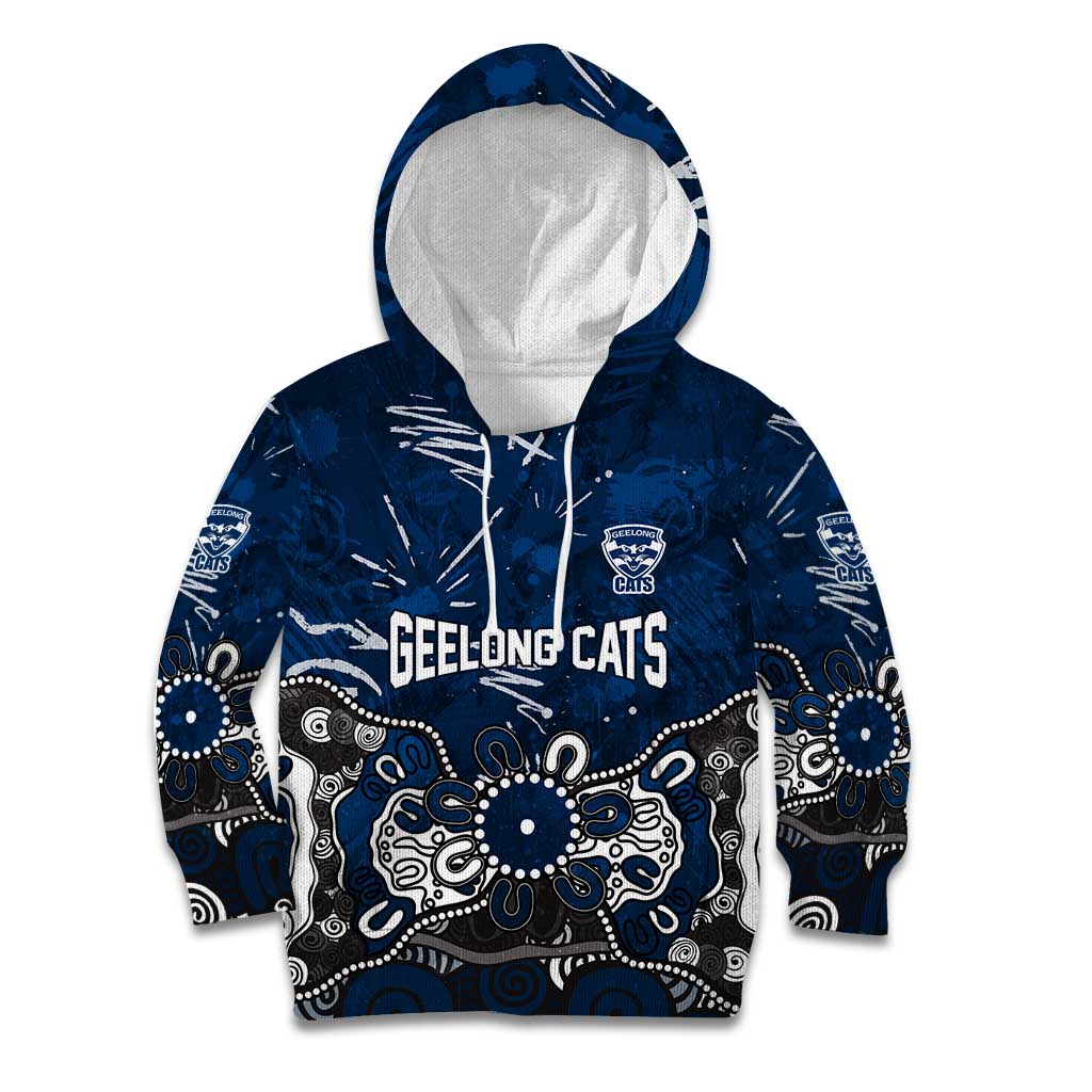 Personalized Geelong Cats Kid Hoodie Aboriginal Dot Painting Graffiti Style