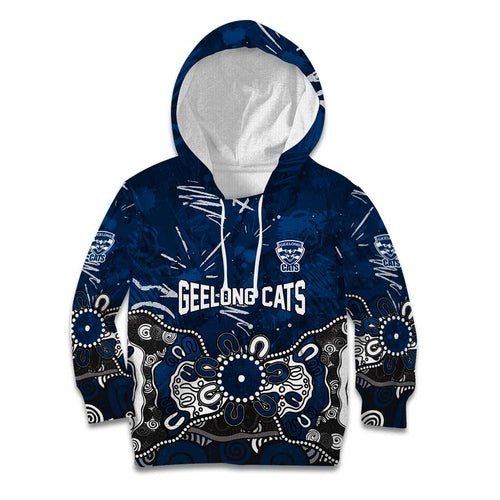 Personalized Geelong Cats Kid Hoodie Aboriginal Dot Painting Graffiti Style